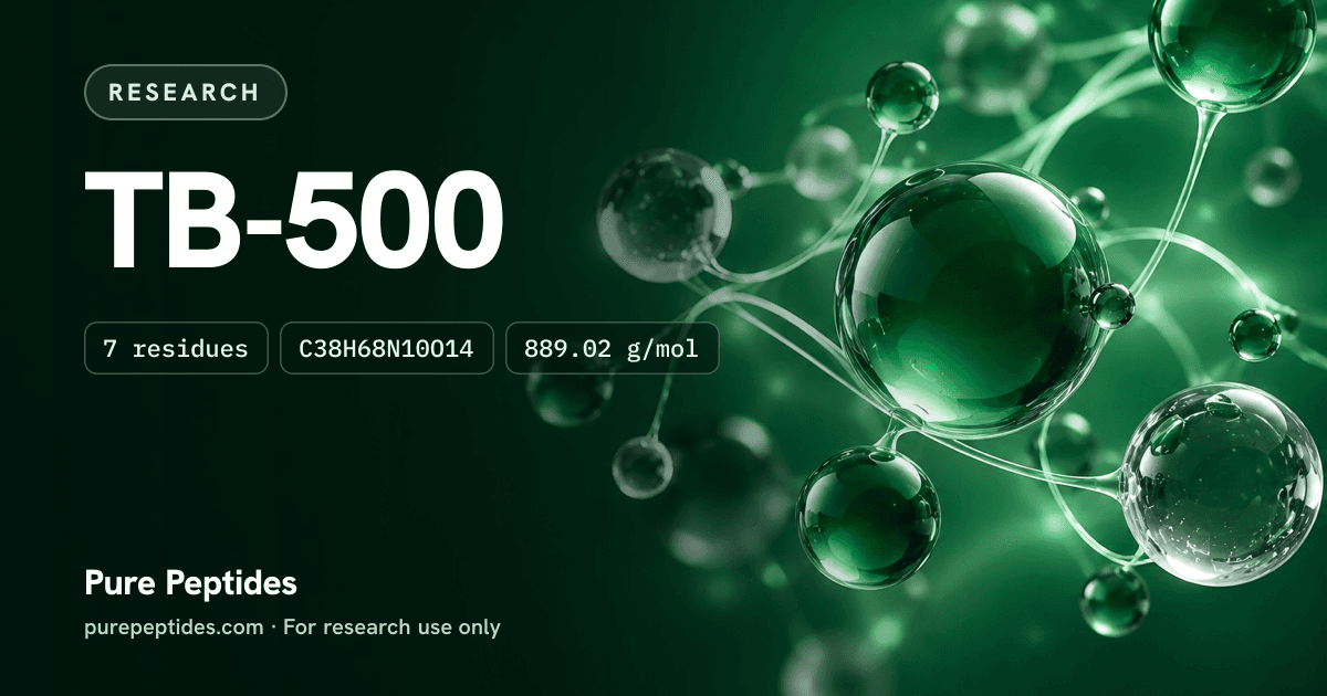 TB-500 Research: the compound's name and figures from the product database, over abstract artwork