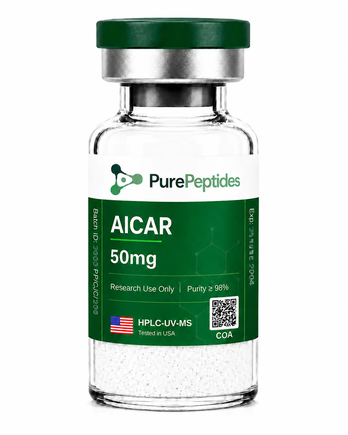 AICAR research compound, ≥98% purity by HPLC, CAS 2627-69-2, lyophilized powder for in-vitro laboratory research, Pure Peptides