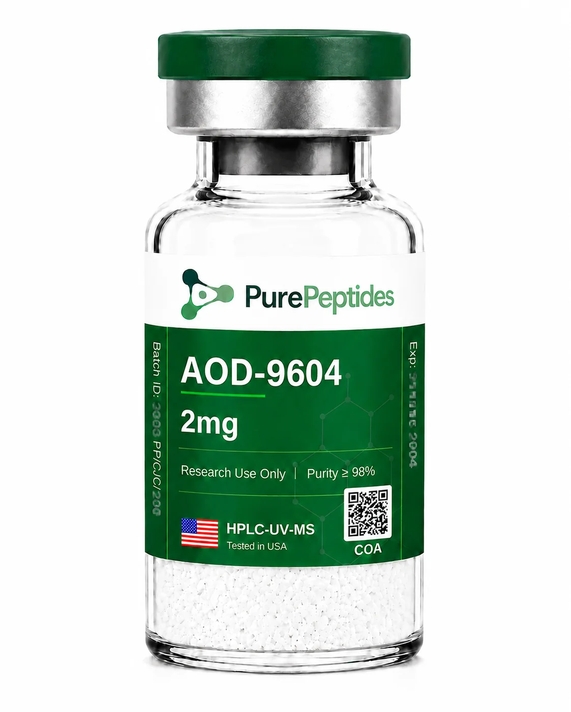 AOD-9604 péptido de investigación, ≥98% pureza por HPLC, CAS 221231-10-3, polvo liofilizado para investigación de laboratorio in vitro, Pure Peptides