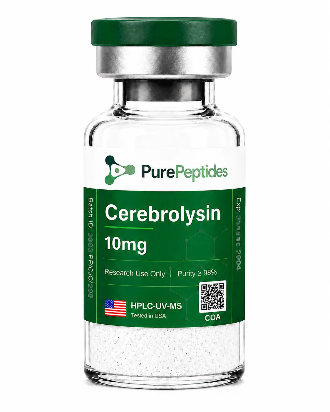 Cerebrolysin péptido de investigación, ≥98% pureza por HPLC, CAS N/A (complex peptide mixture), polvo liofilizado para investigación de laboratorio in vitro, Pure Peptides