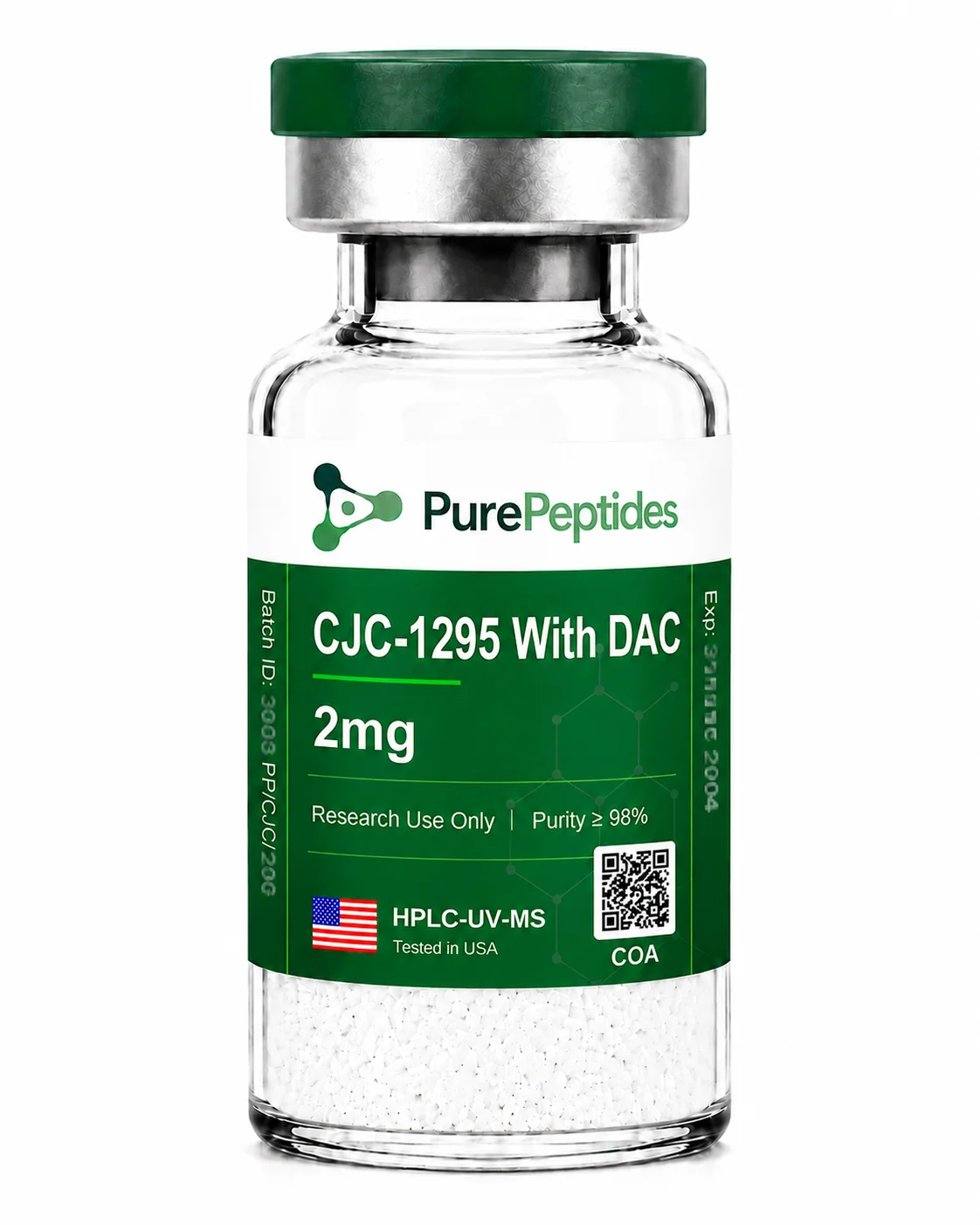 CJC-1295 With DAC péptido de investigación, ≥98% pureza por HPLC, CAS 446262-90-4, polvo liofilizado para investigación de laboratorio in vitro, Pure Peptides