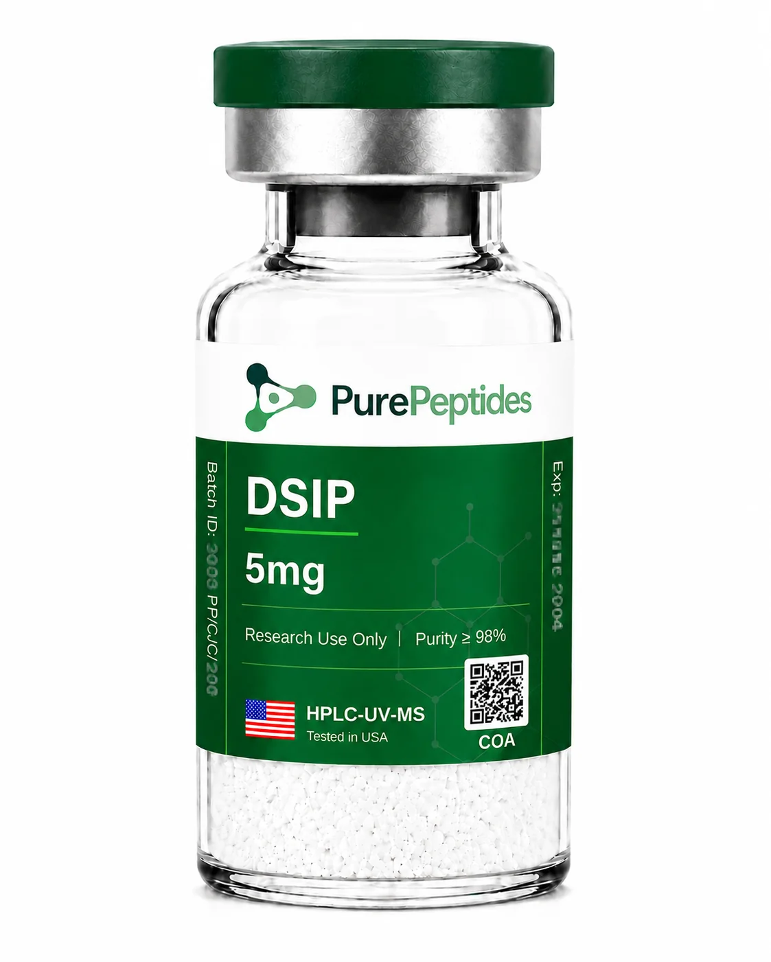 DSIP (Delta Sleep-Inducing Peptide) péptido de investigación, ≥98% pureza por HPLC, CAS 62568-57-4, polvo liofilizado para investigación de laboratorio in vitro, Pure Peptides