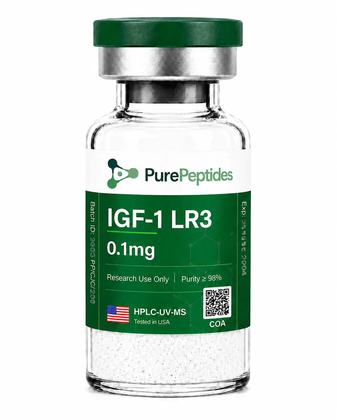 IGF-1 LR3 proteína de investigación, ≥98% pureza por HPLC, CAS 946870-92-4, polvo liofilizado para investigación de laboratorio in vitro, Pure Peptides