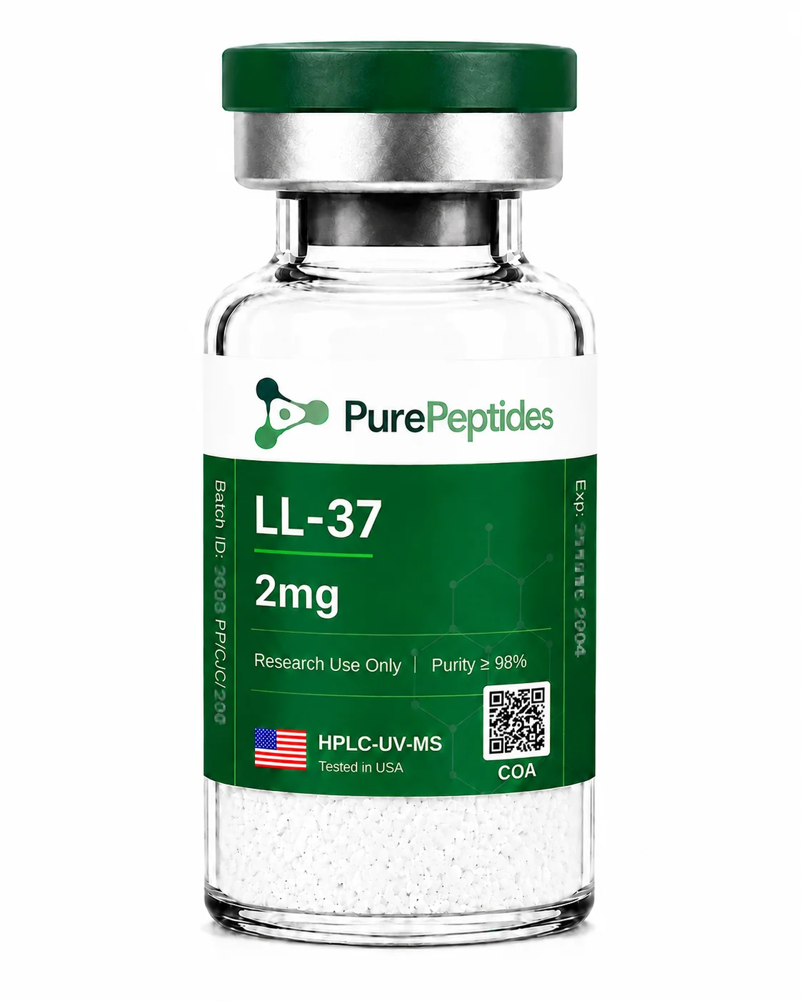 LL-37 péptido de investigación, ≥98% pureza por HPLC, CAS 154947-66-7, polvo liofilizado para investigación de laboratorio in vitro, Pure Peptides