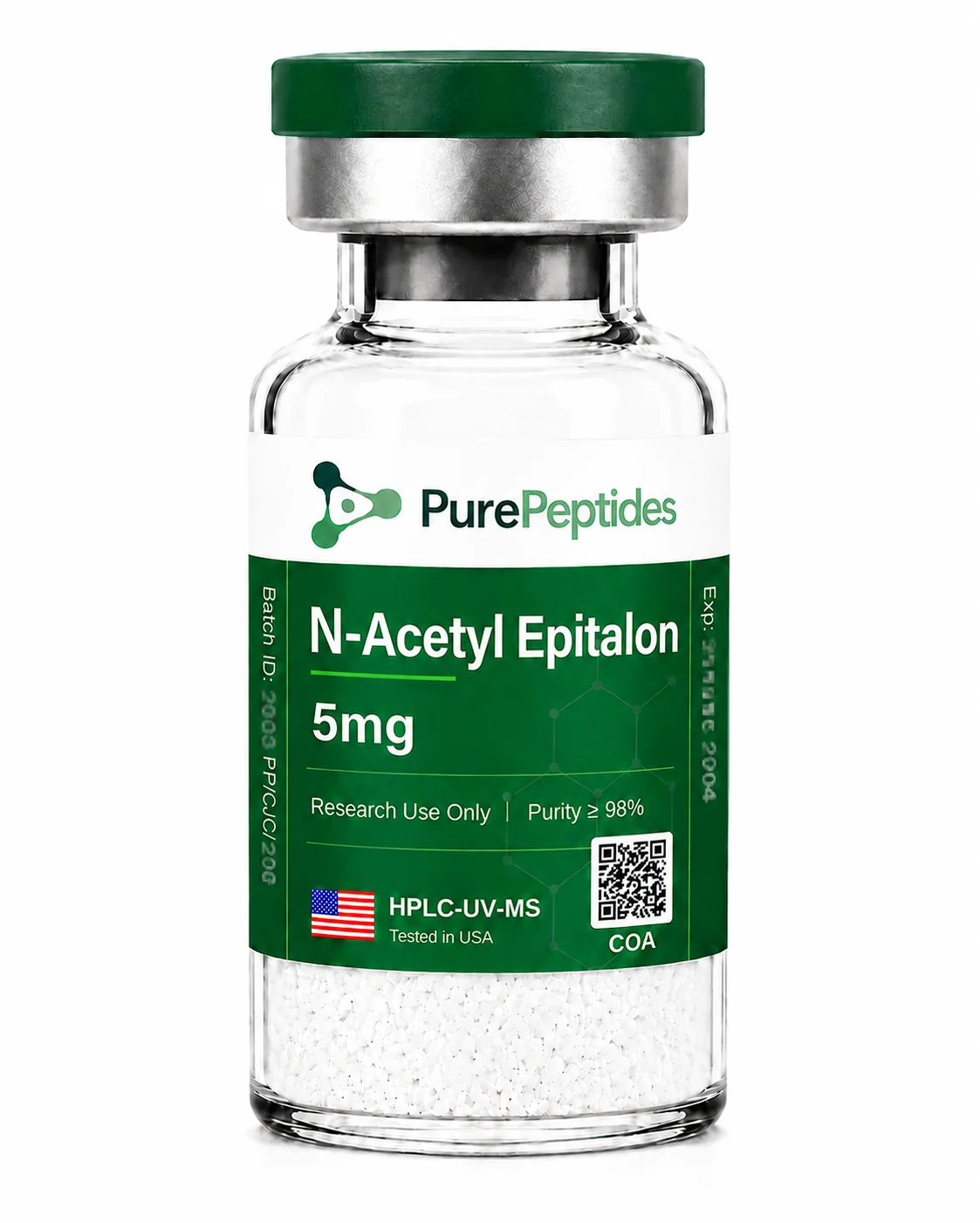 N-Acetyl Epitalon research peptide, ≥98% purity by HPLC, CAS N/A (modified Epitalon form), lyophilized powder for in-vitro laboratory research, Pure Peptides