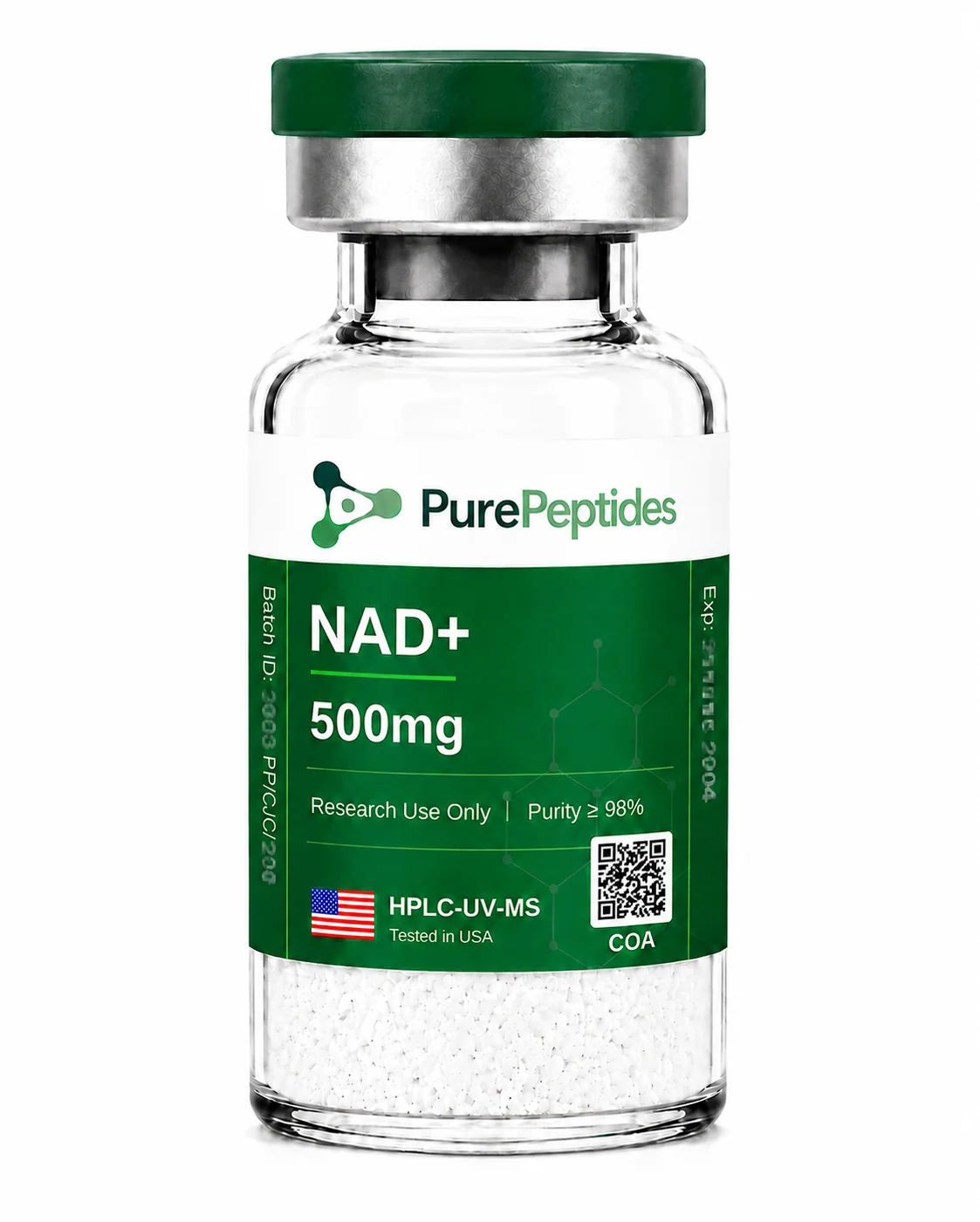 NAD+ compuesto de investigación, ≥98% pureza por HPLC, CAS 53-84-9, polvo liofilizado para investigación de laboratorio in vitro, Pure Peptides