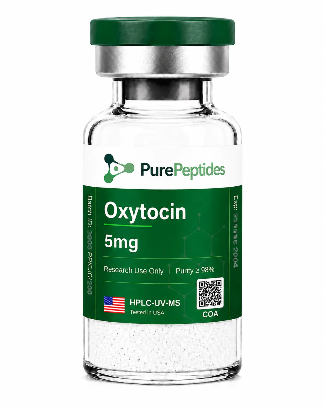 Oxytocin research peptide, ≥98% purity by HPLC, CAS 50-56-6, lyophilized powder for in-vitro laboratory research, Pure Peptides