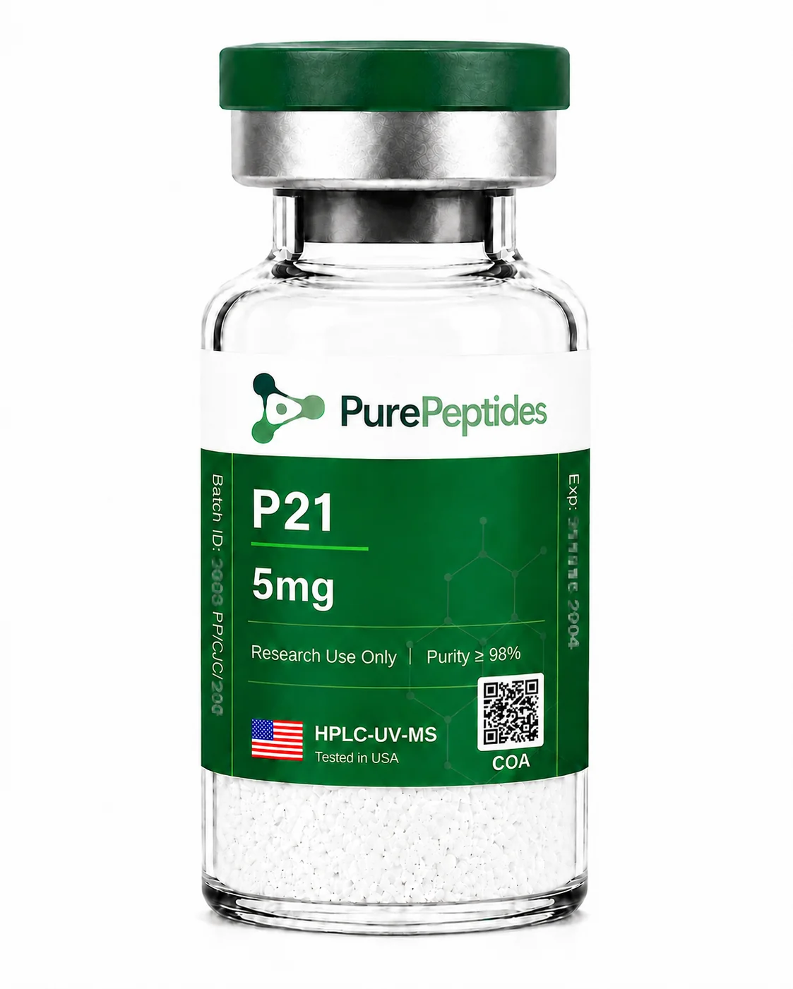 P21 (P021) péptido de investigación, ≥98% pureza por HPLC, CAS 1246751-68-7, polvo liofilizado para investigación de laboratorio in vitro, Pure Peptides