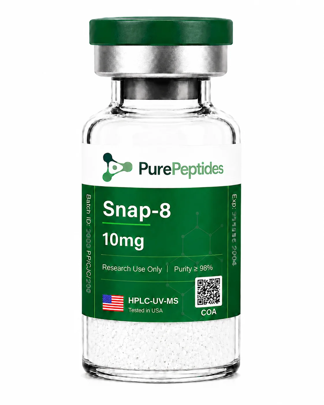 Snap-8 research peptide, >99% purity by HPLC, CAS 868844-74-0, lyophilized powder for in-vitro laboratory research, Pure Peptides