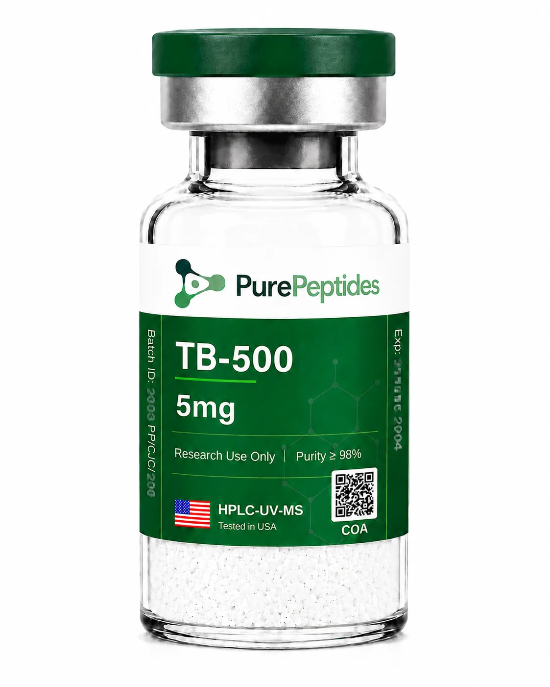 TB-500 péptido de investigación, ≥99% pureza por HPLC, CAS 885340-08-9, polvo liofilizado para investigación de laboratorio in vitro, Pure Peptides