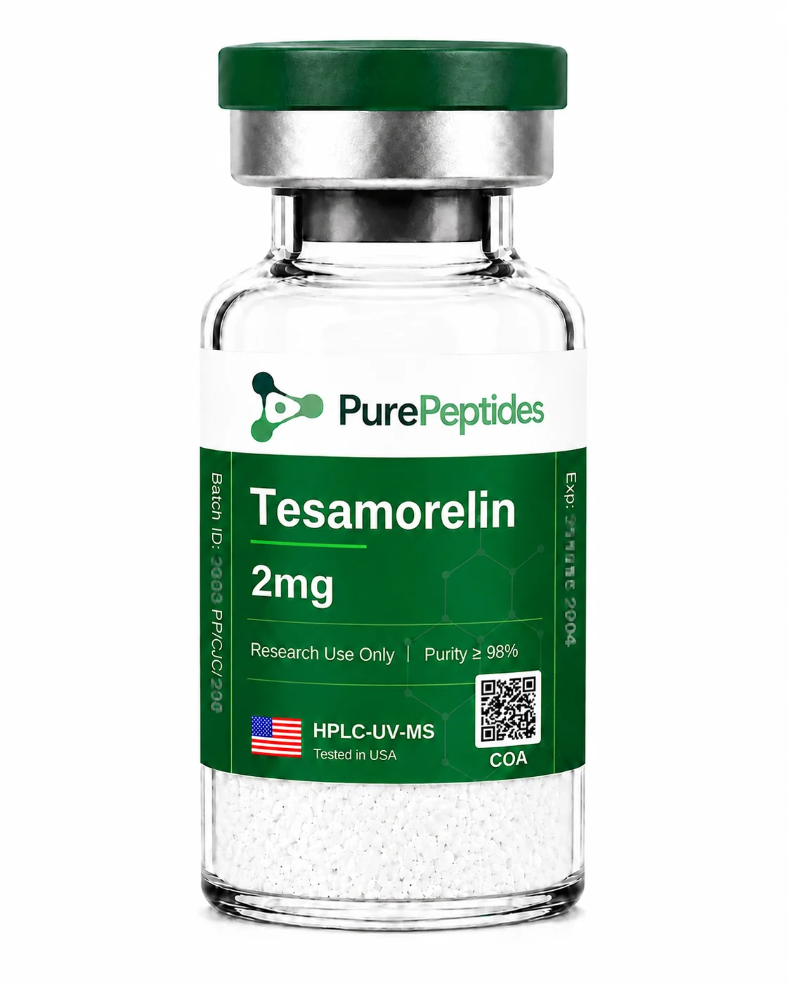 Tesamorelin péptido de investigación, ≥98% pureza por HPLC, CAS 218949-48-5, polvo liofilizado para investigación de laboratorio in vitro, Pure Peptides