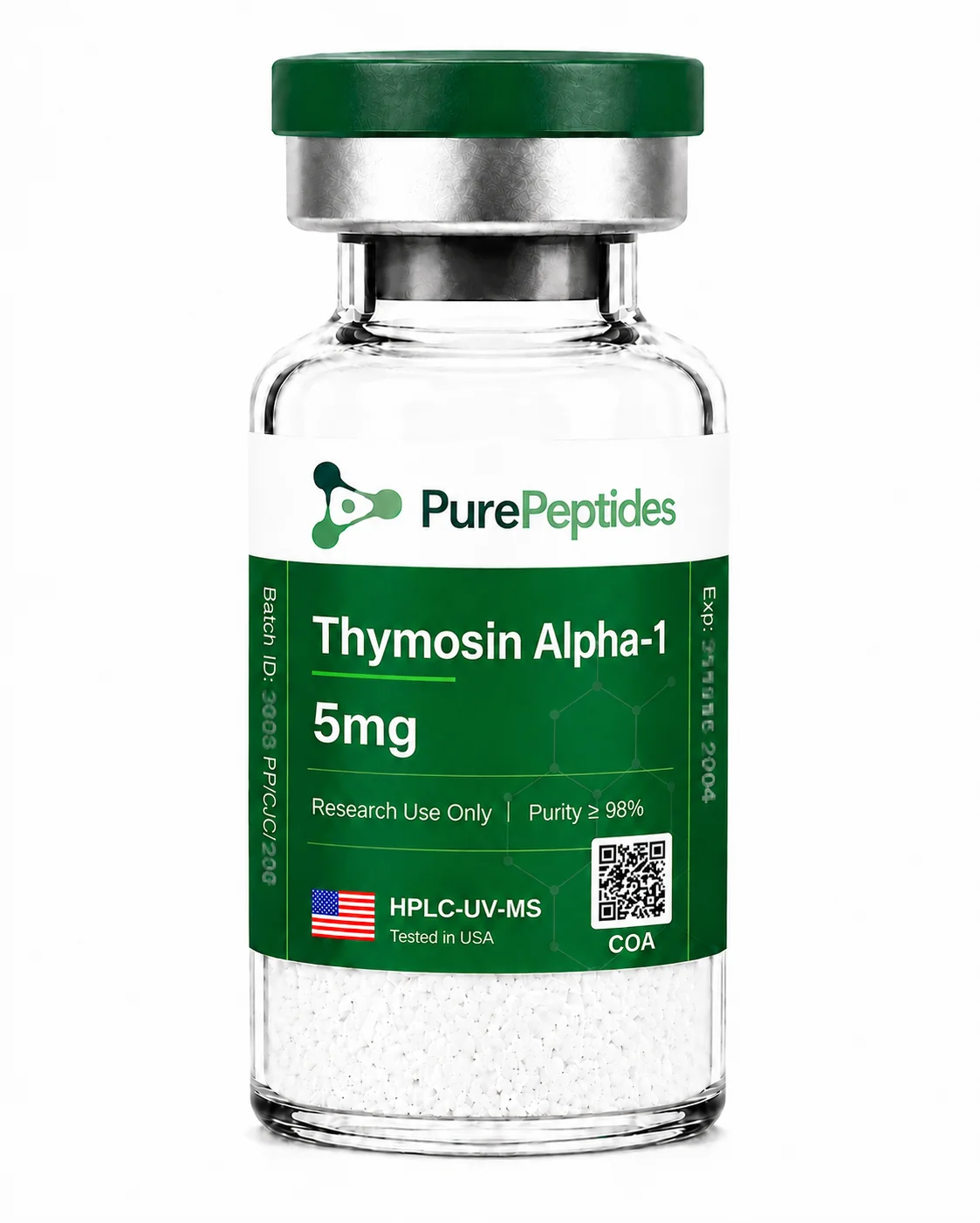 Thymosin Alpha-1 péptido de investigación, ≥98% pureza por HPLC, CAS 62304-98-7, polvo liofilizado para investigación de laboratorio in vitro, Pure Peptides