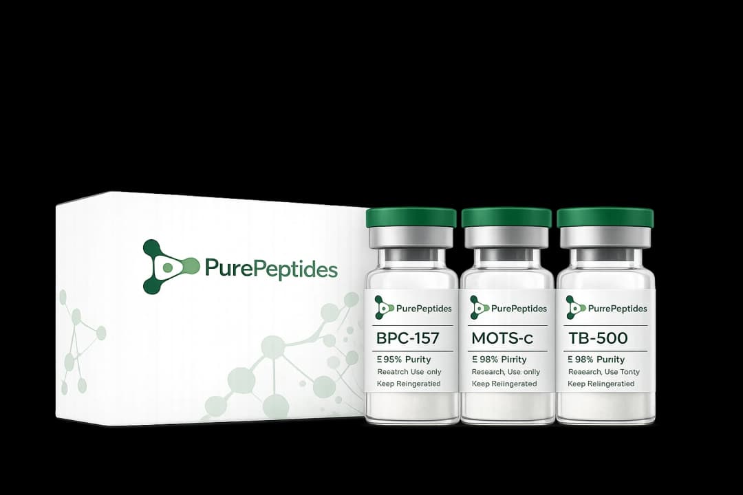 Pure Peptides research peptide vials with box
