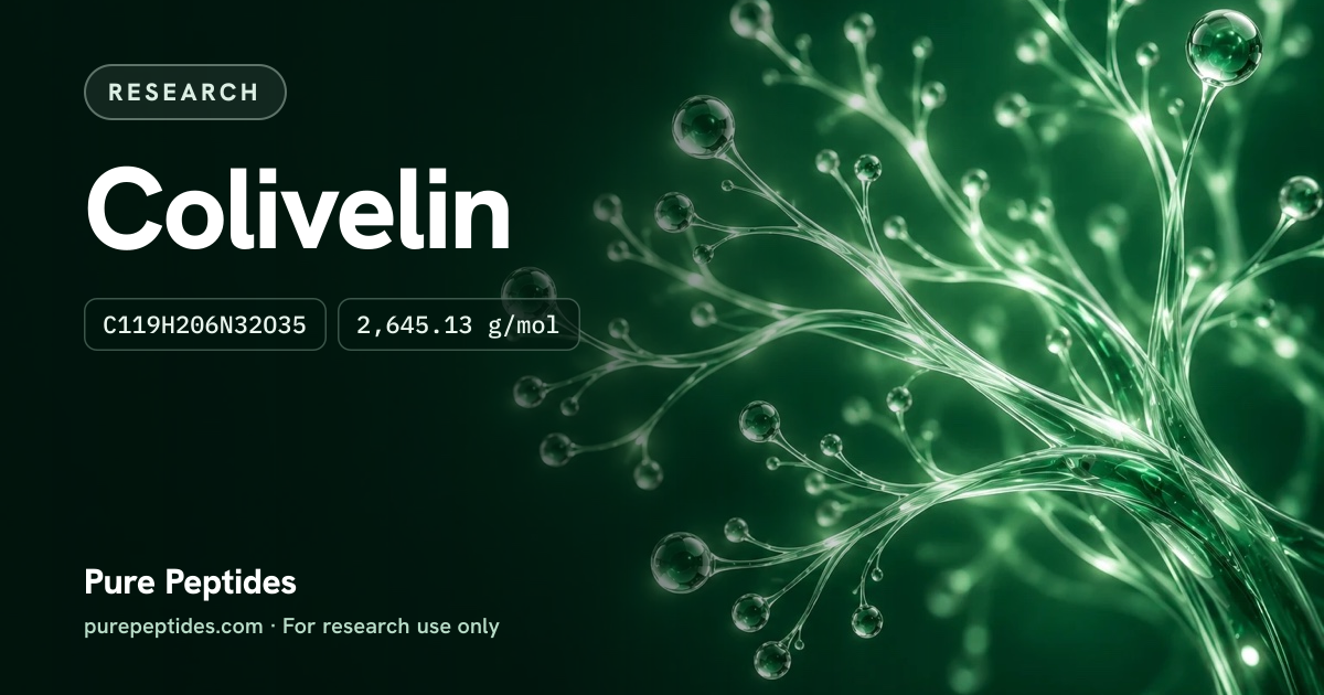 Colivelin Research: the compound's name and figures from the product database, over abstract artwork
