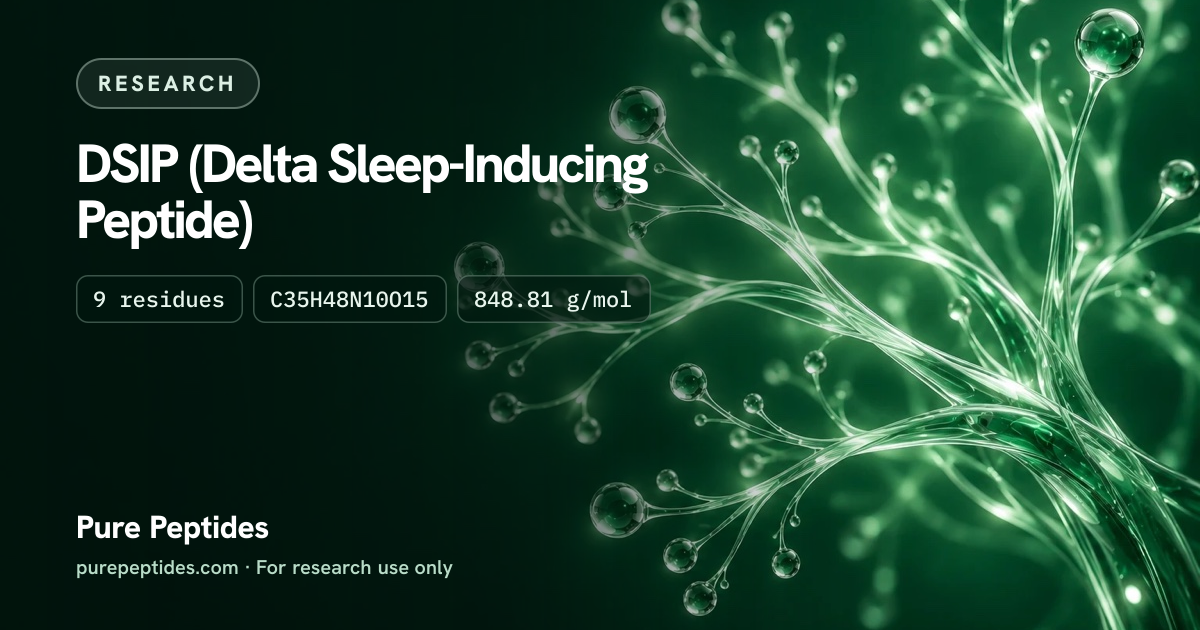DSIP Research: the compound's name and figures from the product database, over abstract artwork