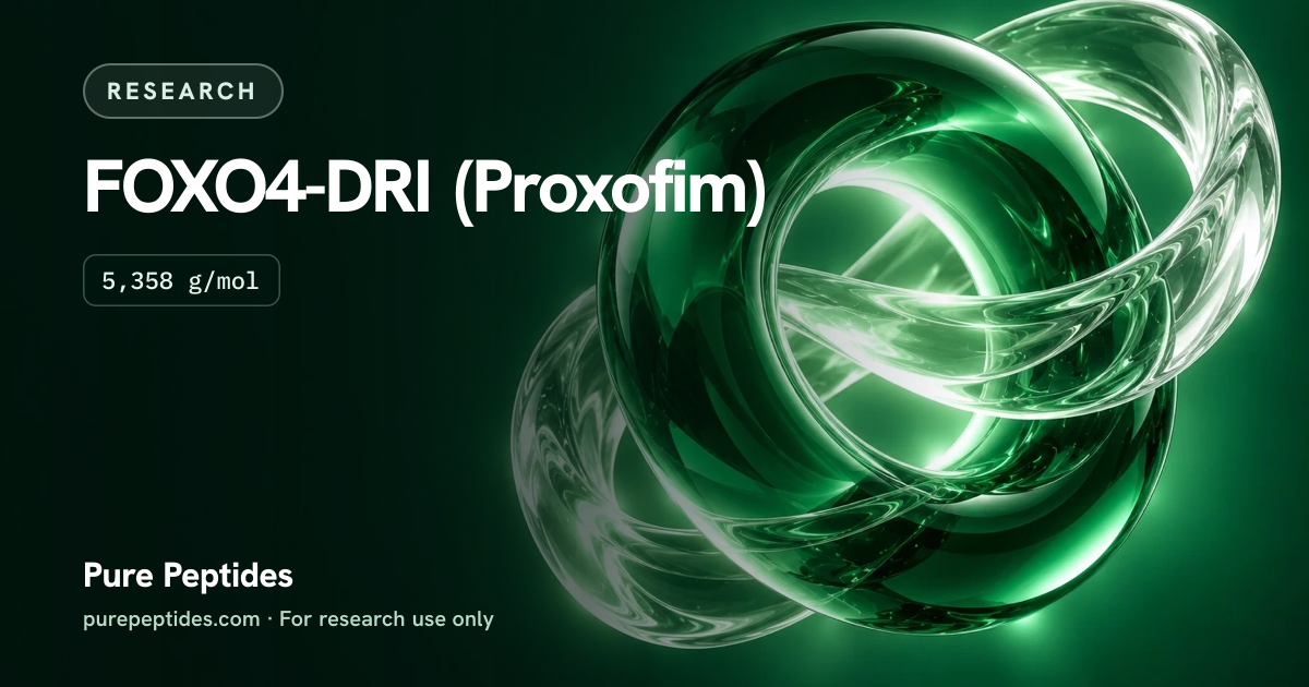 FOXO4-DRI Research: the compound's name and figures from the product database, over abstract artwork