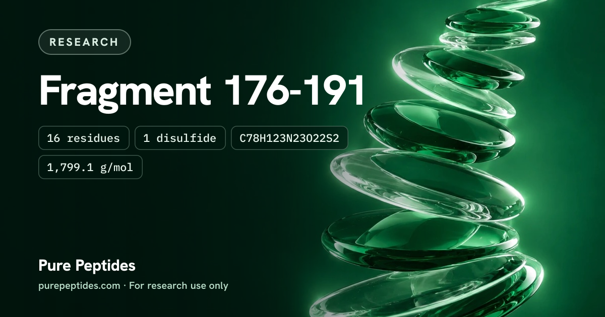 HGH Fragment 176-191 Research: the compound's name and figures from the product database, over abstract artwork