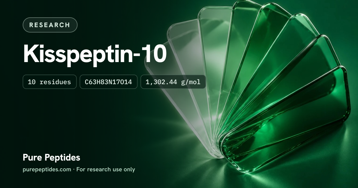 Kisspeptin-10 Research: the compound's name and figures from the product database, over abstract artwork