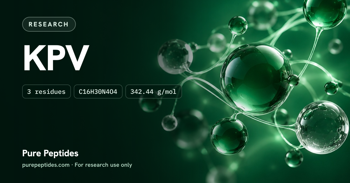KPV Research: the compound's name and figures from the product database, over abstract artwork