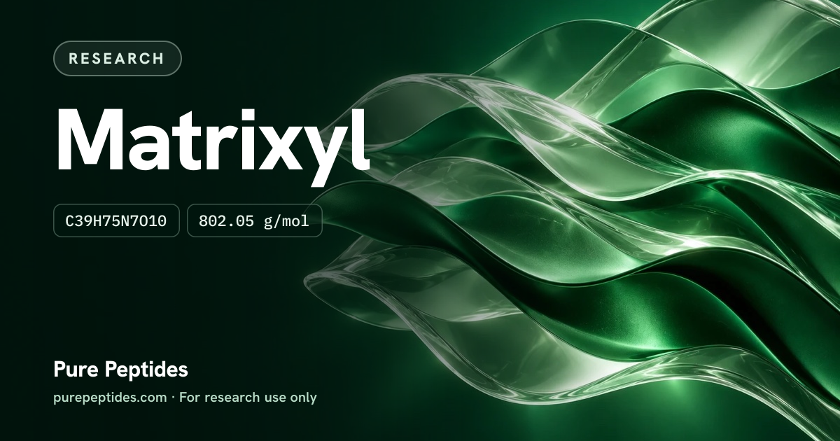 Matrixyl Research: the compound's name and figures from the product database, over abstract artwork