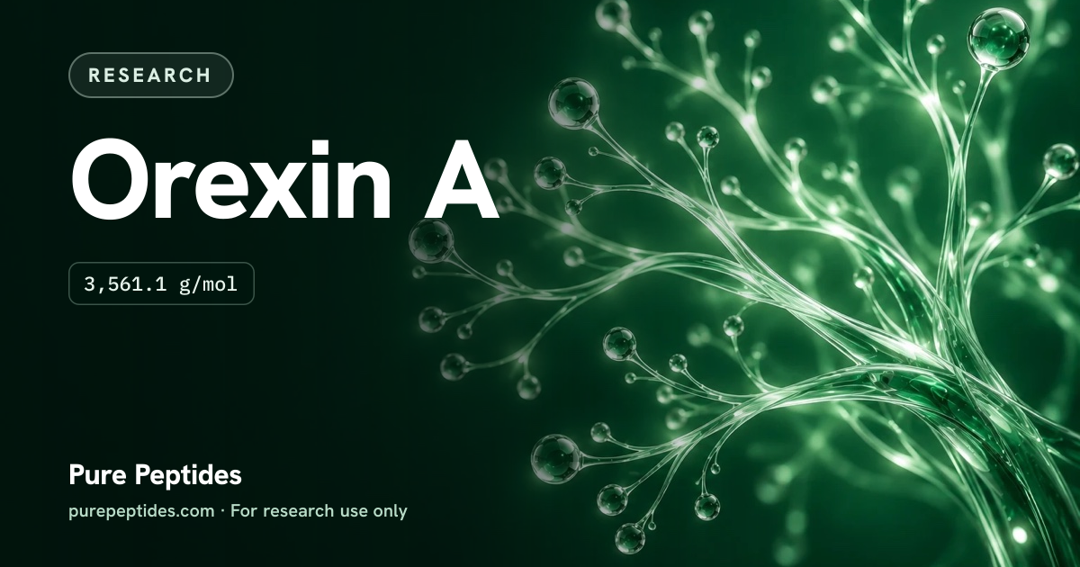 Orexin-A Research: the compound's name and figures from the product database, over abstract artwork