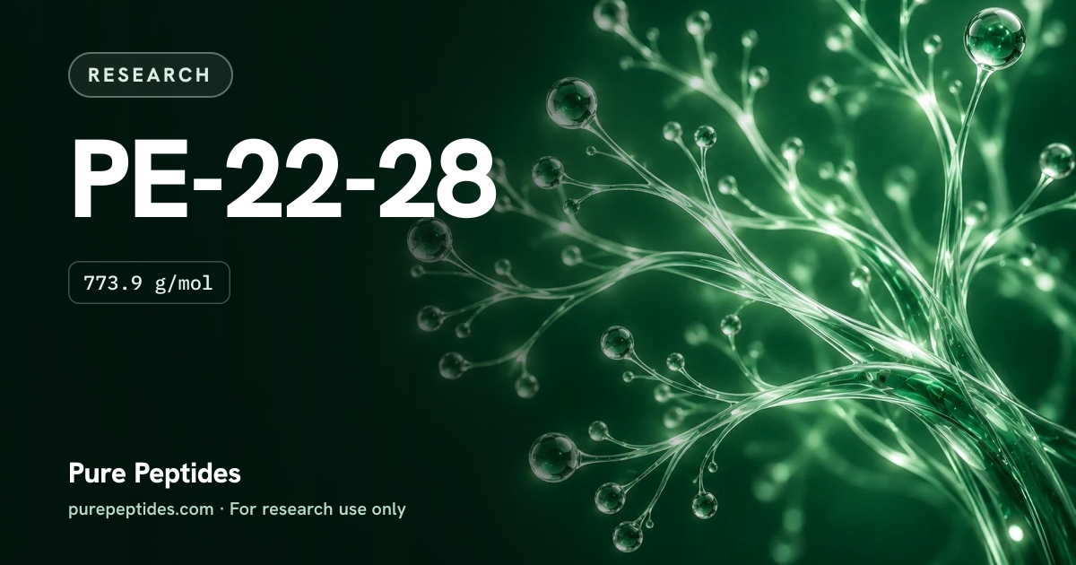 PE-22-28 Research: the compound's name and figures from the product database, over abstract artwork