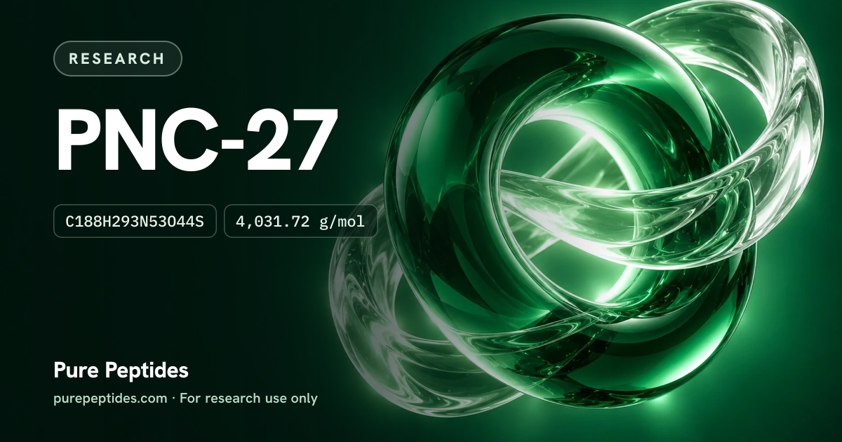 PNC-27 Research: the compound's name and figures from the product database, over abstract artwork